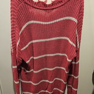 Andree by unit size XL hot pink and white striped distressed cable knit sweater